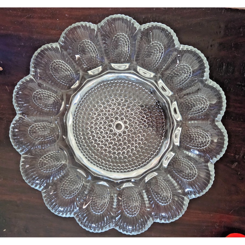 Vintage Hobnail Glass Deviled Egg Plate. Plus Room For Veggies. 11".